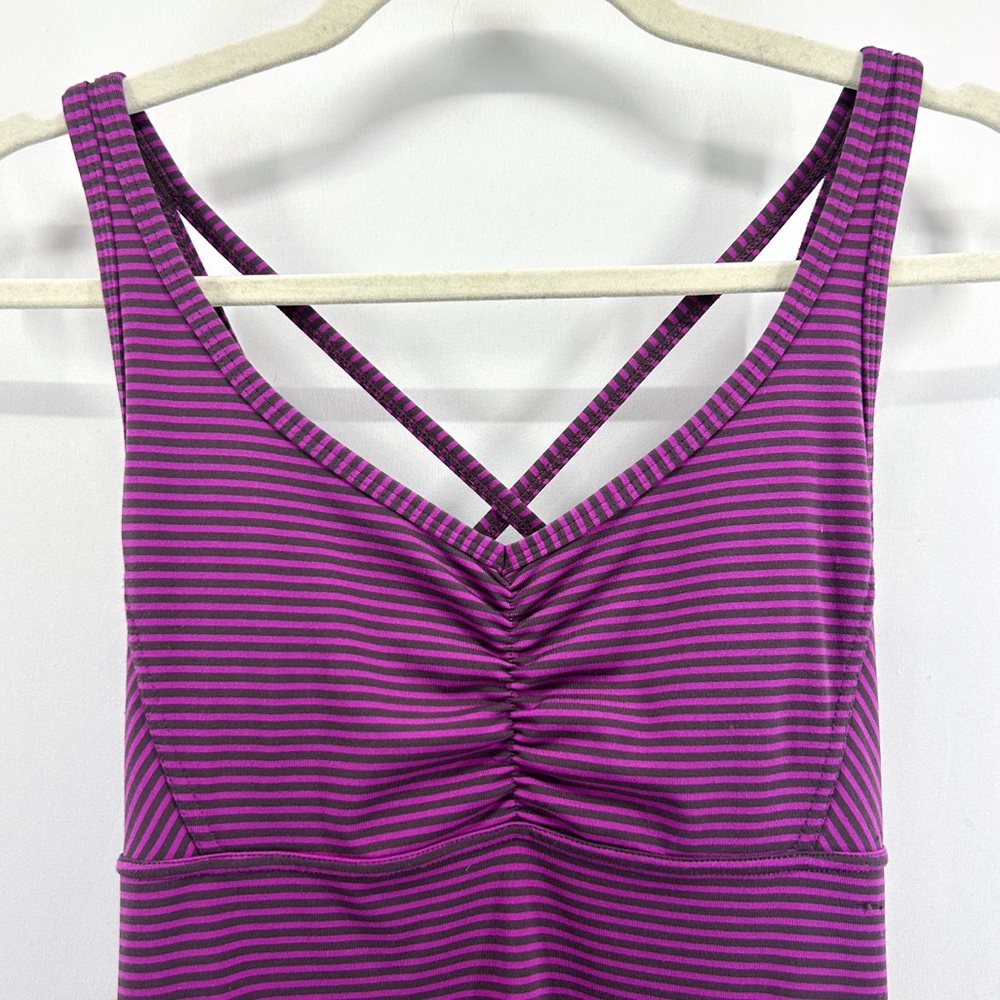 Prana Rebecca Purple Striped Active Mini Dress Built in Bra X-Small NWT - Picture 2 of 7